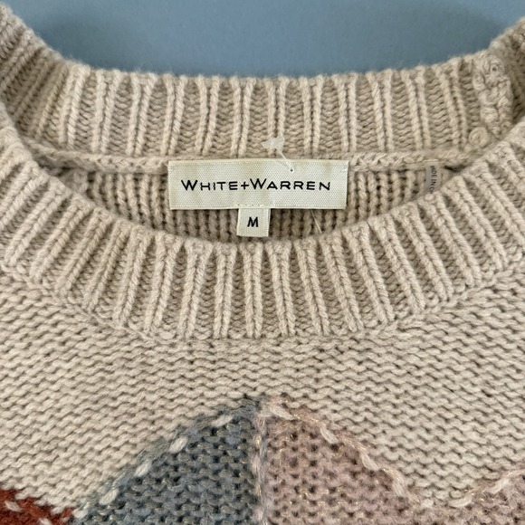 White + Warren Diamond Intarsia Crew Buff Multi Merino Wool Sweater - Picture 5 of 6